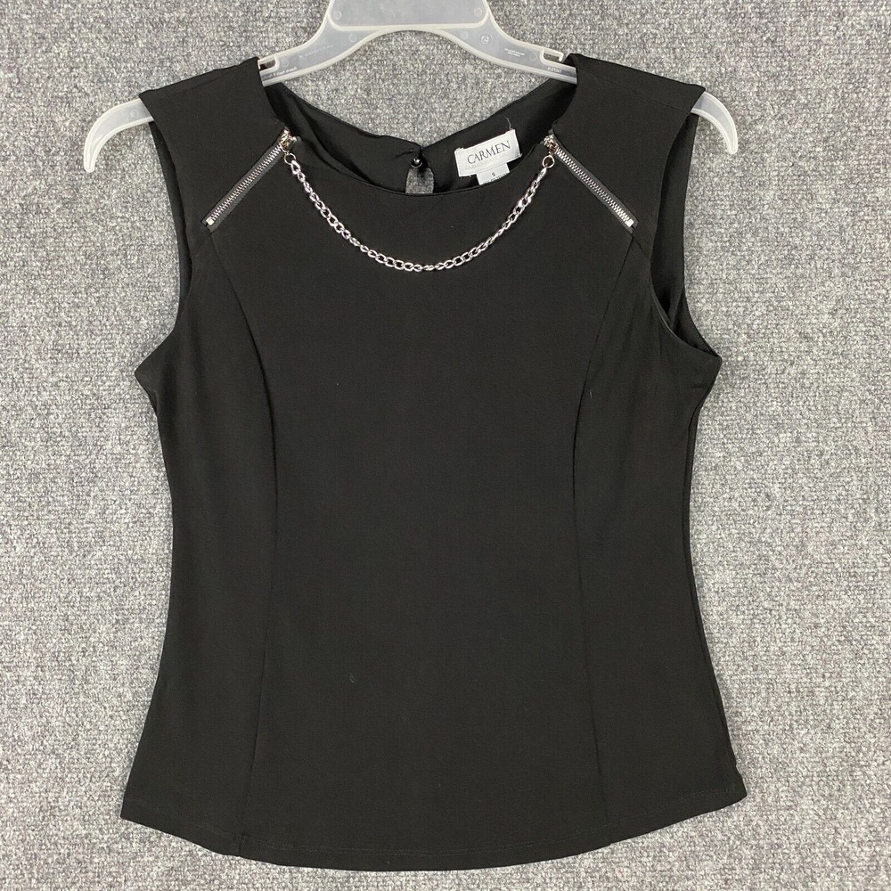 Carmen Top Small Sleeveless Women's Polyester Blend Black Pullover‎ S